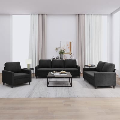 vidaXL - 3-delige - Loungeset - met - kussens - fluweel - zwart