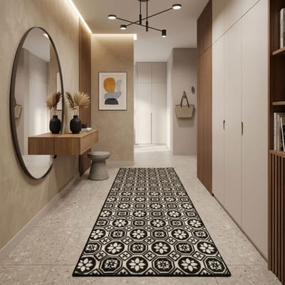 FLOORDIREKT Tapijtloper - Vloerkleed - St. Asaph - Keukenloper - 80 x 100 cm - Zwart/Wit