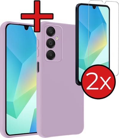 Hoesje - Met 2x Screenprotector - Geschikt voor Samsung Galaxy A16 - Sterk & Shockproof - Telefoon Hoes - Back Cover - Siliconen Case - Telefoonhoes - Lila