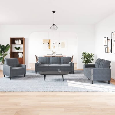 vidaXL - 3-delige - Loungeset - met - kussens - en - bolsters - fluweel - donkergrijs