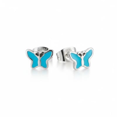 Aramat Jewels | Oorbellen | Stalen Emaille oorbellen vlindertje | Zilverkleur / Blauw | |6mm | Staal | Kinderen, Volwassenen | Verkleurd niet