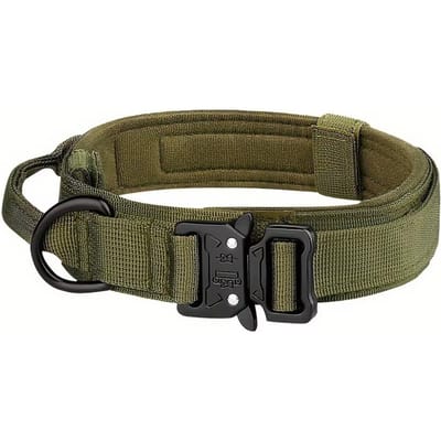 Tactische Hondenhalsband Met Handvat Verstelbare Militaire Nylon Halsband Comfortabel & Duurzaam Heavy Duty Voor Middelgrote En Grote Honden (Army Green,M) legergroene kleur