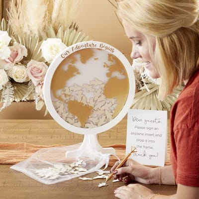 Bruiloft Gastenboek Alternatief - Globe Met Vliegtuigjes voor Handtekeningen