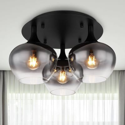 Globo - plafonniere - Maxy - zwart - glas smoke glas - Ø 45cm - E27 - 15548-3D