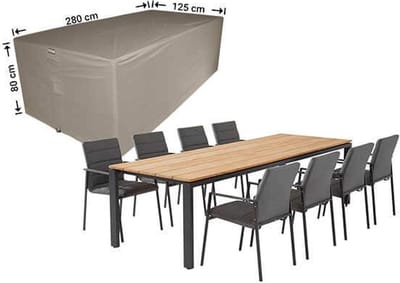 Raffles Covers Tuinsethoes - 280 x 125 H: 80 cm - RDS280125 - Waterdicht - Ademend - UV-bestendig - Elastisch rijgkoord - Beschermhoes tuinmeubelen - Hoes voor tafel en stoelen