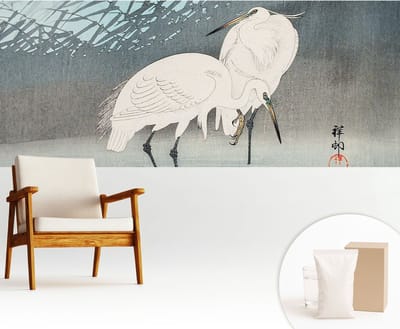 Wallfluent Behang - Kwetsbare vogels Vliesbehang - 250x104 cm - Blauw Behang - Voor liefhebbers van kunst en natuur - Behang Voor de woonkamer, voor het kantoor, voor de slaapkamer - Behangrol Dieren