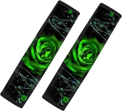 Autogordel Beschermers - Schouder Pads - Comfortabel Rijden - Zacht Neopreen Materiaal - 4 Stuks Set - Groene Roos
