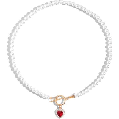 Collier de perles baroques vintage à perles Choker cœur en cristal français Fermoir OT Chaîne clavicule Colliers Bijoux de fête Nouveau white