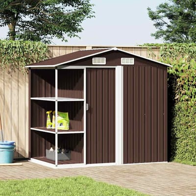 vidaXL - Tuinschuur - met - rek - 205x130x183 - cm - ijzer - bruin