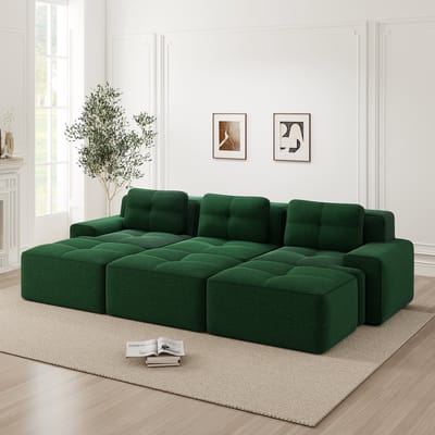 Wishdor Modulaire Hoekbank - Diepe Zitting En Slaapfunctie - Minimalistisch - Voor De Woonkamer - Cordstof - Groen