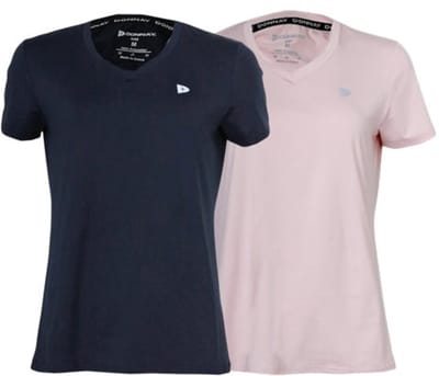 2-Pack Donnay - Sportshirt (Vera) - V-neck T-Shirt - Dames - Navy/Pink (920) - maat S