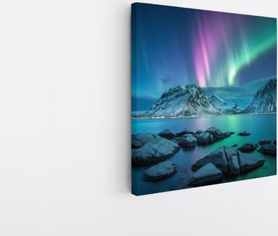 Saammp Canvas Schilderij - Noorderlicht - Natuur - Landschap - 20x20 - Foto op canvas - Wanddecoratie - Muurdecoratie Woonkamer - Slaapkamer decoratie - Canvas Print