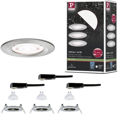 LED-inbouwlamp Nova GU10 Flat stijf IP44 3x4,9W 3x550lm 230V 4000K Staal geborsteld