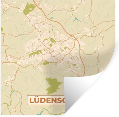 Muurstickers - Sticker Folie - Plattegrond - Lüdenscheid - Kaart - Stadskaart - Vintage - 100x100 cm - Plakfolie - Muurstickers Kinderkamer - Zelfklevend Behang XXL - Zelfklevend behangpapier - Stickerfolie