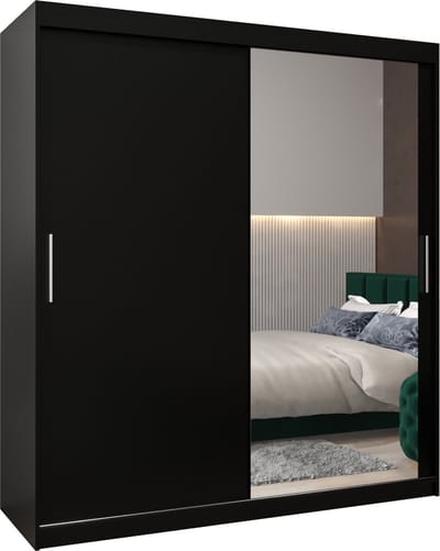 InspireMe - Kledingkast met 2 schuifdeuren, Modern-stijl, Kledingkast met planken (BxHxD): 180x200x62 - TORM II 180 Zwart Mat