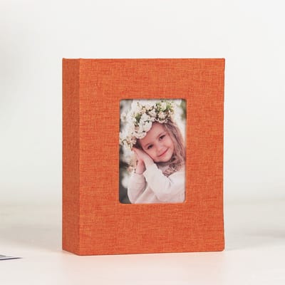 Fotoalbum 4x6 - 50 pagina's met 100 vakjes - linnen kaft - verticaal - met oranje insteekvakjes voor foto’s – Albums voor bruiloften, familie, jubilea, baby’s en vakanties