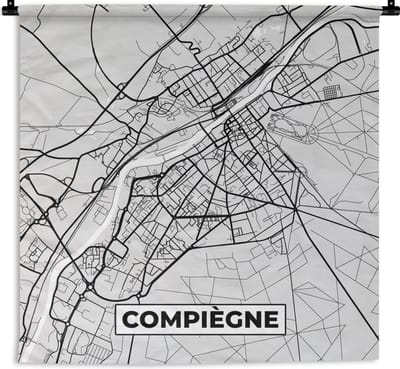 Wandkleed - Wanddoek - Kaart - Stadskaart - Frankrijk - Compiègne - Plattegrond - 180x180 cm - Wandtapijt