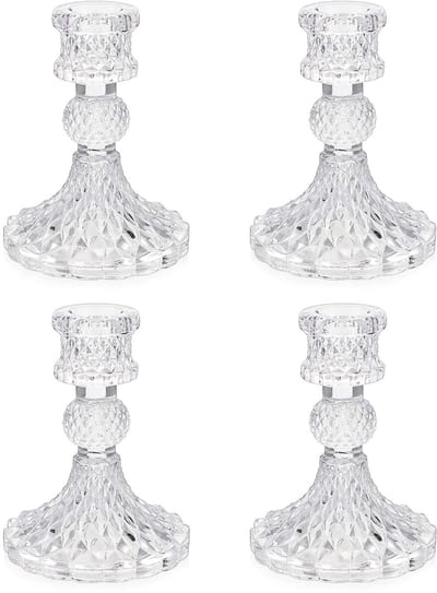 Dailygoods- Kandelaar Elegante Glazen Kandelaar - Transparant - Voor Bruiloft - Feestdecoratie - 4 Stuks - Hoogwaardige Kwaliteit - Kaarsenhouder