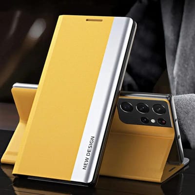 Vergulde Lederen Telefoonhoesje Voor Samsung S26 Ultra S24 Plus S23 S22 S21 S20 S25 FE S25 Ultra Flip Beugel Beschermhoes S25