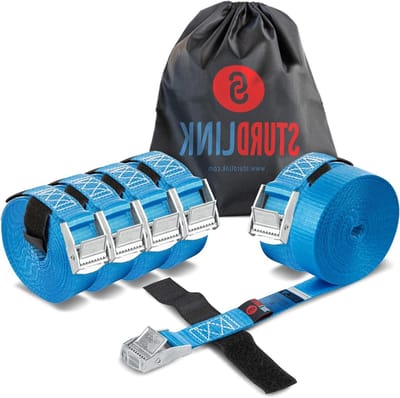 Spanbanden 25mm 5m - Sjorbanden Klemgesp - Vastzetten Bagage - Met Klittenband Opbergzak - 250kg Laadvermogen - Blauw