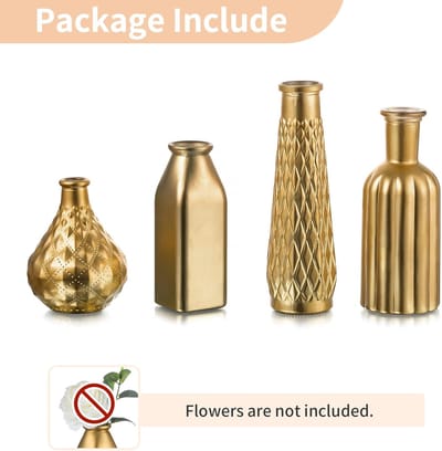 Famanu – Glazen Knopvaas Klein Goud: Set van 4 Vazen voor Bloemen Tafel Decoratie Bruiloft Centrastukken Decoratief Vintage Kristal Home Woonkamer Decor Decoratieve Accessoires Binnen