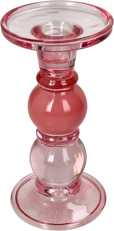HD Collection Kaarsenhouder Glas Roze 9x9x17,5cm