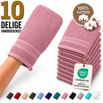 Komfortec Set van 10 Washandjes - 16x21 cm - 100% Zachte Katoen - Badstof - Sneldrogend - Bloesemroze