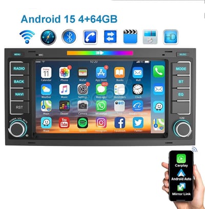 ESSGOO Autoradio 4+64GB met Carplay en Android Auto - voor Volkswagen VW T5 Transporter Touareg - 2-DIN radio - met 7-inch scherm - navigatiesysteem - Bluetooth USB FM RDS
