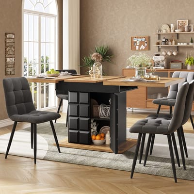 MODENUIT Eettafel - Uitschuifbaar Met Opbergruimte - Voor Keuken En Woonkamer - MDF - 110-140x80x75 cm - Zwart