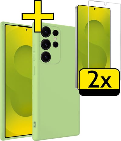 Hoesje - Met 2x Screenprotector - Geschikt voor Samsung Galaxy S25 Ultra - Sterk & Shockproof - Back Cover - Siliconen Case - Telefoon Hoes - Telefoonhoesjes - Groen