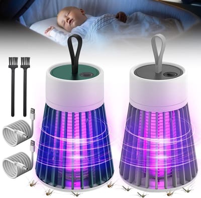 Effectieve Elektrische Insectenbestrijding met UV Lamp - 2 Stuks, Oplaadbaar en Veilig voor Binnen en Buiten, Ideaal voor Muggen en Vliegen