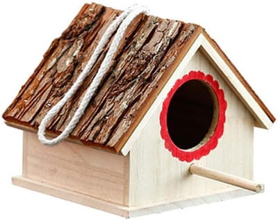 Vogelkooi - Vogelhuisje - Vogels Huisvesten - Natuurlijk Schorsdak - 16 x 17.5 x 15 cm - Natuurlijk