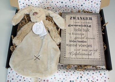 Brievenbus cadeau Richie Rabbit - tekstbord - knuffel happy horse - knuffel met naam - gepersonaliseerd