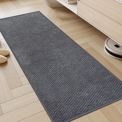 Famanu – Keukentapijt - wasbaar - antislip - 45 x 120 cm - chenille - keukenloper - antislip - met rubber - tapijtloper - keuken - keukenmat - absorberend - wasbare tapijten voor hal - ingang - badkamer - grijs