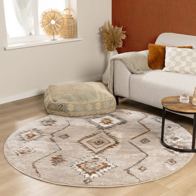 Fraai Berber vloerkleed rond - Blend Aztec Beige - Ø 160cm