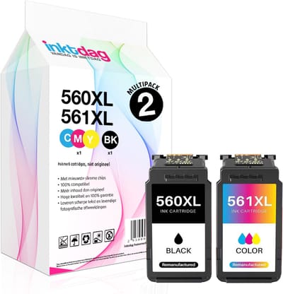 Inktdag 560 561 XL Ink Cartridges Replacement for Canon PG-560 CL-561, canon 560/561 Compatible with Canon PIXMA TS5350i TS7450i TS5351i TS7451 TS5350 TS5350a TS5352 TS5353 TS5300 Series (Black+Colour, 2-Pack)