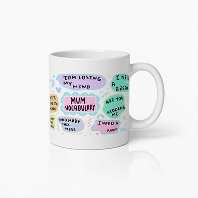 Mok met Grappige 'Mum Vocabulary' Tekst 330ml – Humoristisch Cadeau voor Moeders, Perfect voor Koffieliefhebbers
