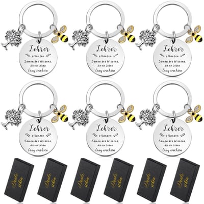 Dailygoods- Sleutelhanger Cadeauset - 6 Stuks - Roestvrij Staal - Leraren - Afscheidscadeau - Oogstfeest - Symbolisch Geschenk