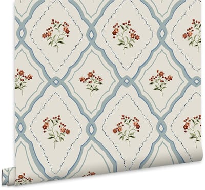 Laura Ashley Pinford Trellis Behang - Bloemen - 10mx52cm - Blauw