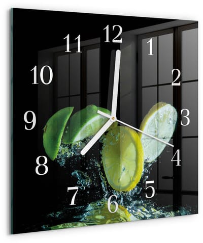 Tulup Wandklok - Citroen en limoen Klok Glas Met Opdruk - 30x30 cm - Groente Moderne Wandklok Glas - Witte Handen - Vierkante Wandklok - Wandklok Glas Decoratie - Gekleurde Glazen Klok