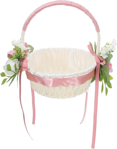 Bloemenmand Bruiloft - Rieten Mandje Bloemenmeisje - Bruiloft Decoratie - Rustiek Boho Stijl - 30x24x20cm - Roze