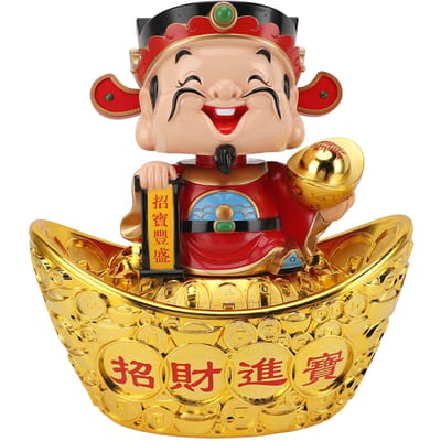 CAI Shen Beeld Automatisch Knikkend Geluksdecoratie 12 Inch God van Rijkdom Beeldje Kleine Caishen
