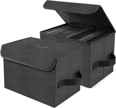 Vouwbare en Stapelbare Vinyl Opbergdozen met Deksel en Handvat voor 120 Platen - Set van 2, Ideaal voor Verzamelaar