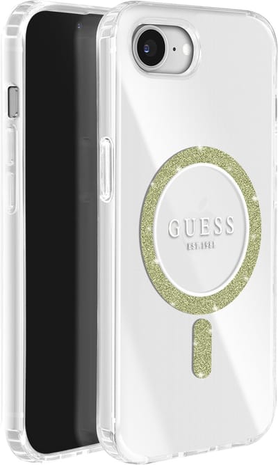 GUESS, MagSafe-hoesje Geschikt voor Apple iPhone 16e Dun Glitterring Versterkte hoeken, Transparant