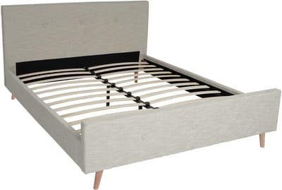 Gestoffeerd bed MCW-J98, tweepersoonsbed Bedframe met lattenbodem, massief hout ~ 160x200cm crème-beige