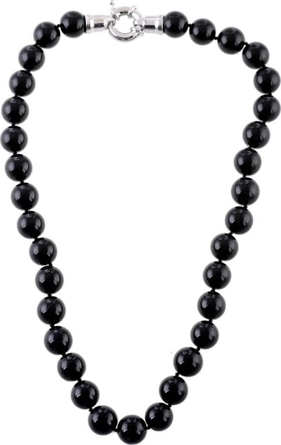 Behave - Handgeknoopte Zwarte Glasparelketting - 47 cm - Klassieke Sluiting