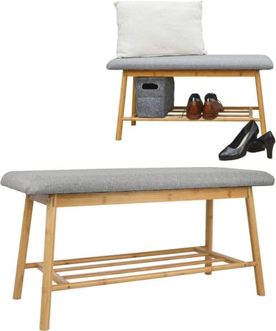 Scandinavische Houten Bank met Schoenenrek - 90x34x44 cm - Bamboe Entreebankje
