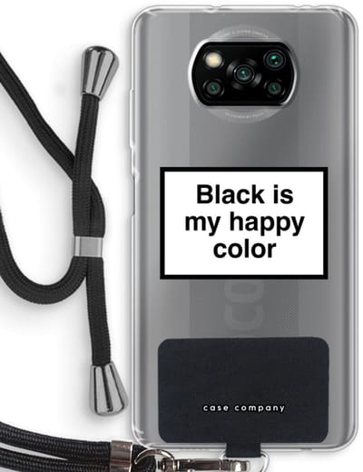 Case Company® - Hoesje met koord geschikt voor Poco X3 Pro hoesje met Koord - Black is my happy color - Telefoonhoesje met Zwart Koord - Bescherming aan alle Kanten en Over de Schermrand