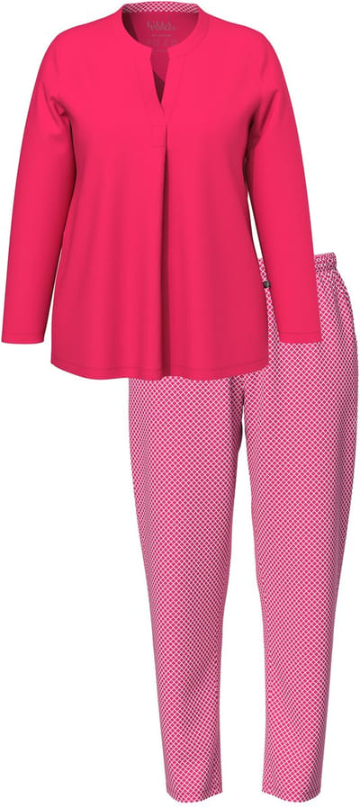 Ulla Popken - Dames - Pyjama patroon ronde hals lange mouwen - Magenta - Maat 46+