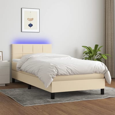 vidaXL - Boxspring - met - matras - en - LED - stof - crèmekleurig - 80x200 - cm